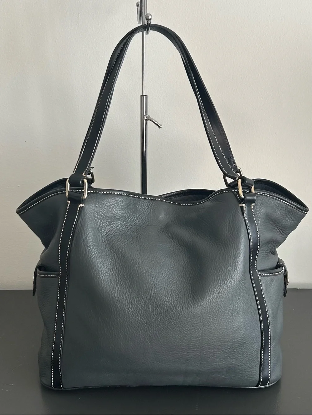 Dooney & Bourke Pebble Grain Leather Tote Gray Shoulder Bag Large Carryall Work